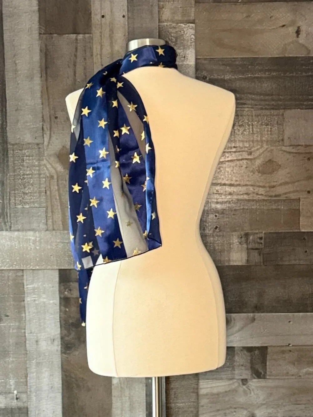 Navy sheer striped scarf gold stars Coastal Elegant vacation dark feminine party